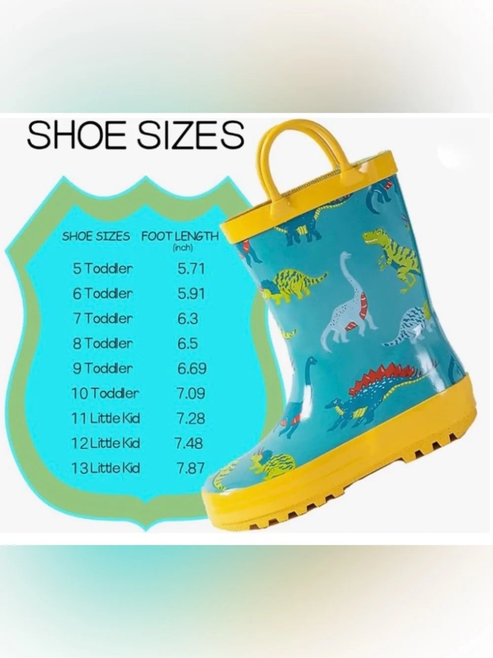 Toddler Yellow-Trim Blue Dinosaur Rain Boots Size 6